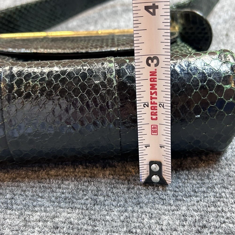 Vintage Dark Green Snake Lizard Skin Handbag with Clasp Closure By Alan Reptile - Picture 12 of 14